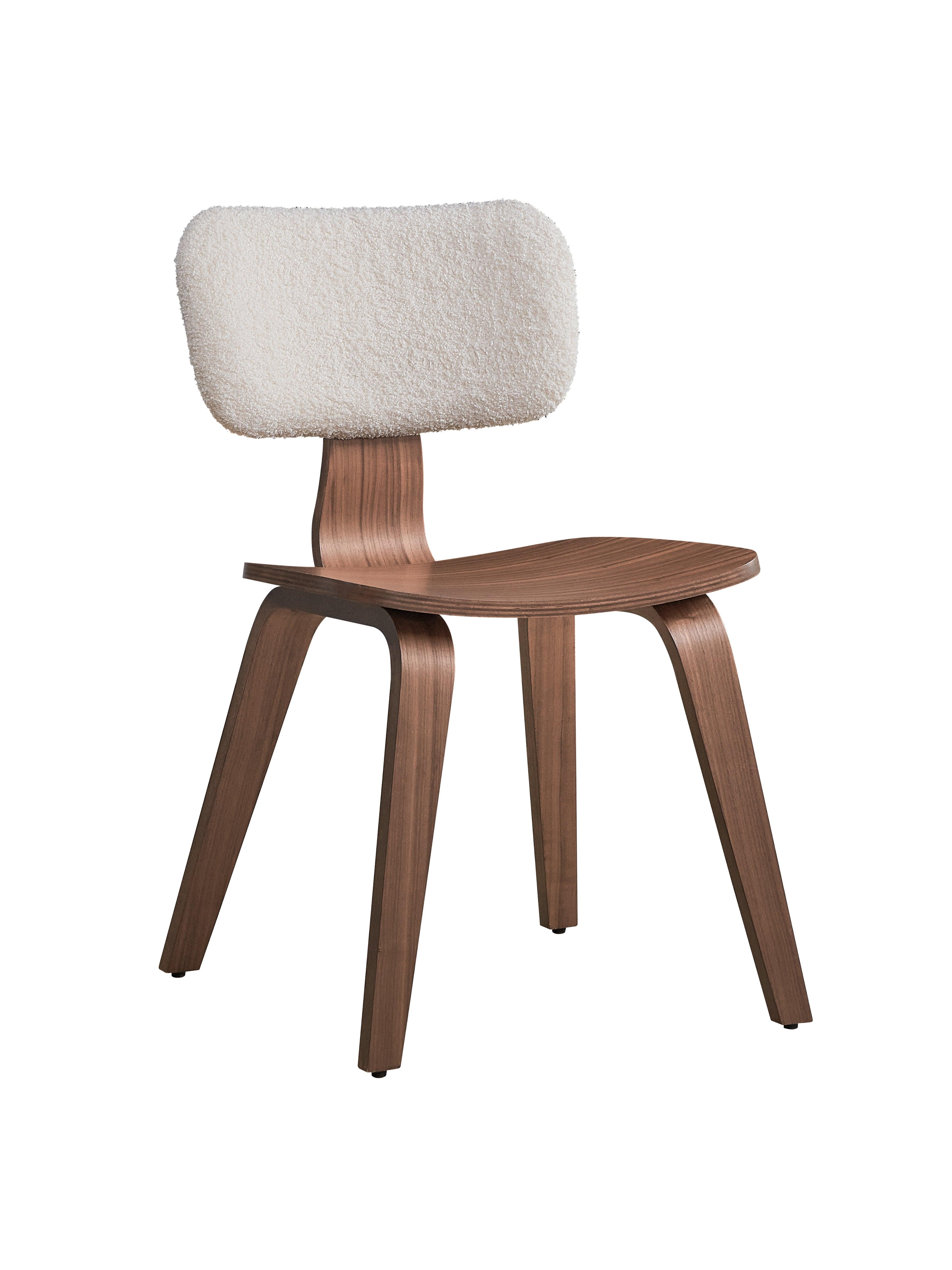 Casson Side Chair White Boucle & Walnut Finish