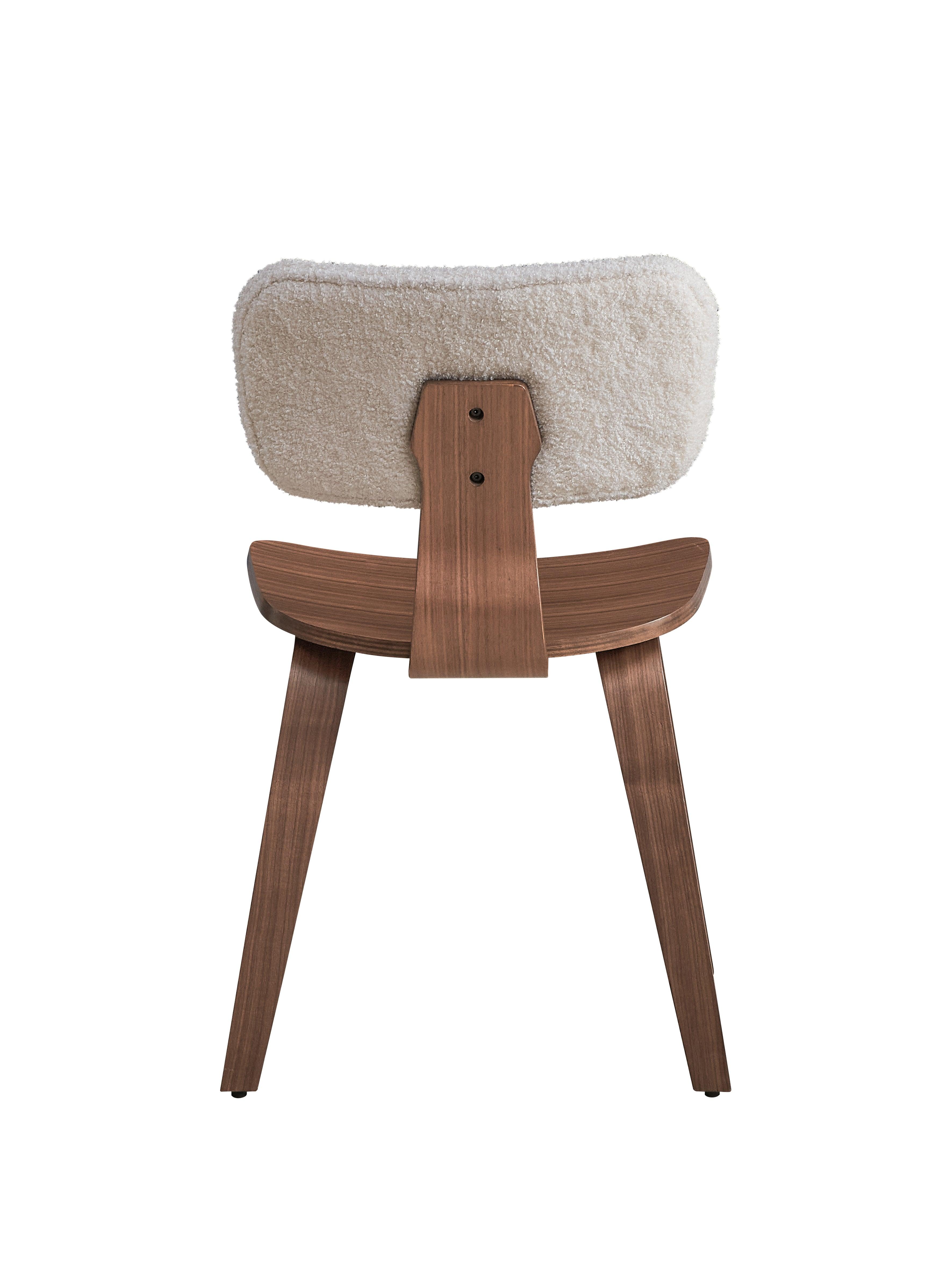 Casson Side Chair White Boucle & Walnut Finish