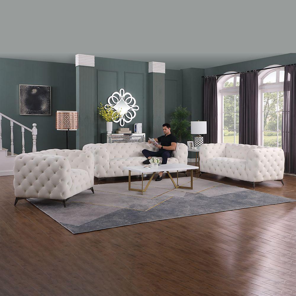 White Flannel 3-Piece Living Room High-end Sofa Set Moon Sofa